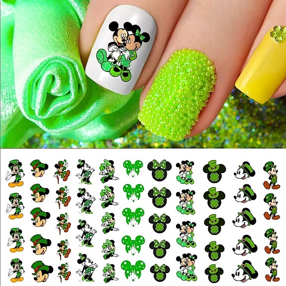 💌BO/GO$6 🍀 St. Patrick’s Day Mickey Clovers Transfer Nail Decals Minnie - Picture 2 of 5